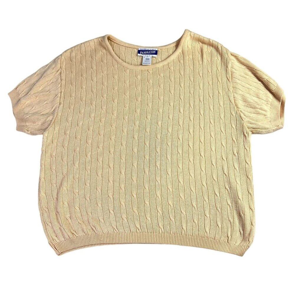 Pendleton Sweater Women Large Yellow Short Sleeve Vintage Silk Blend Cable Knit